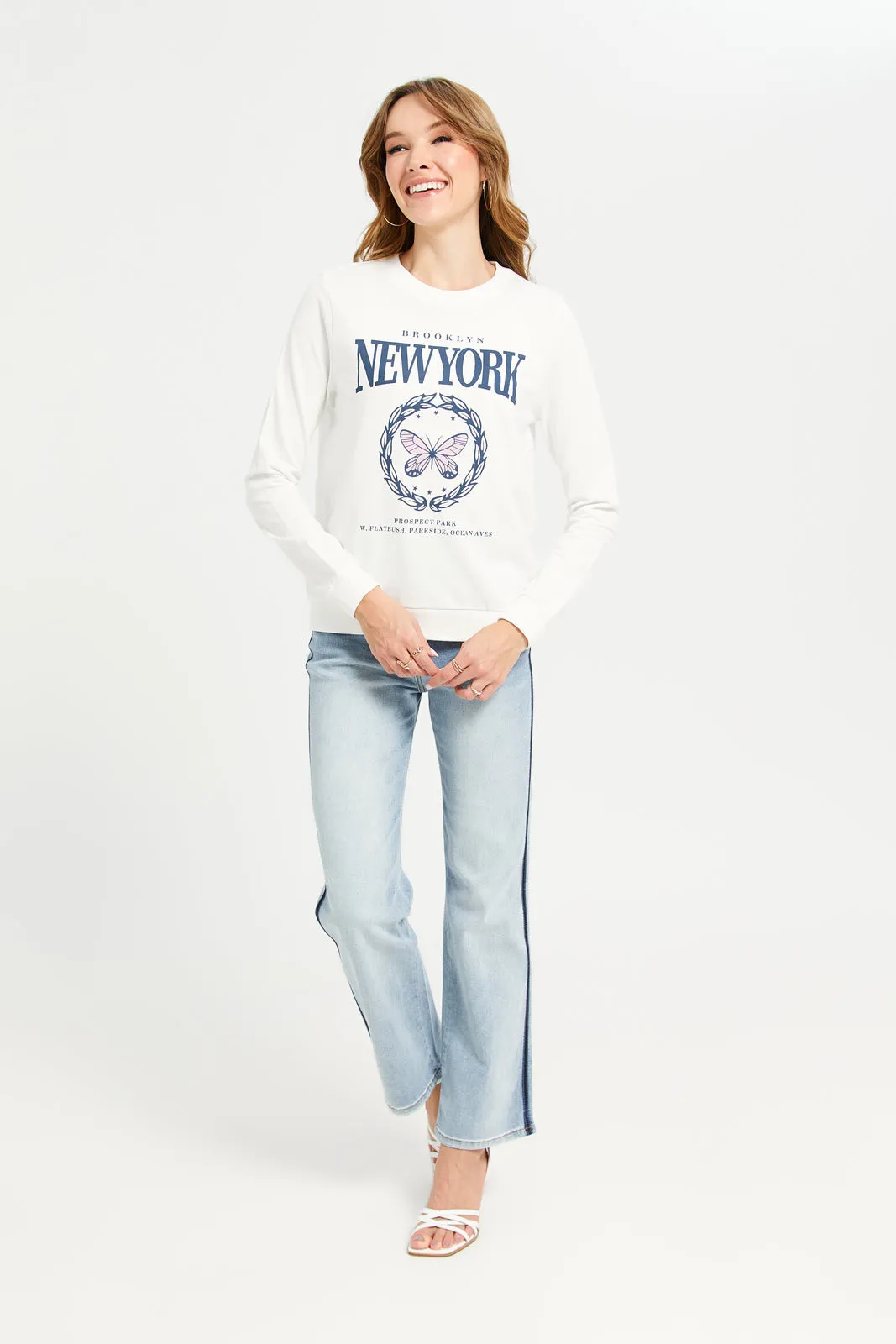 Women White New York Printed Sweatshirt