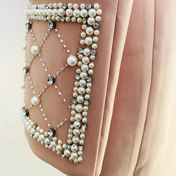 Women's Beaded Blazer Jacket Studded Mini Dress