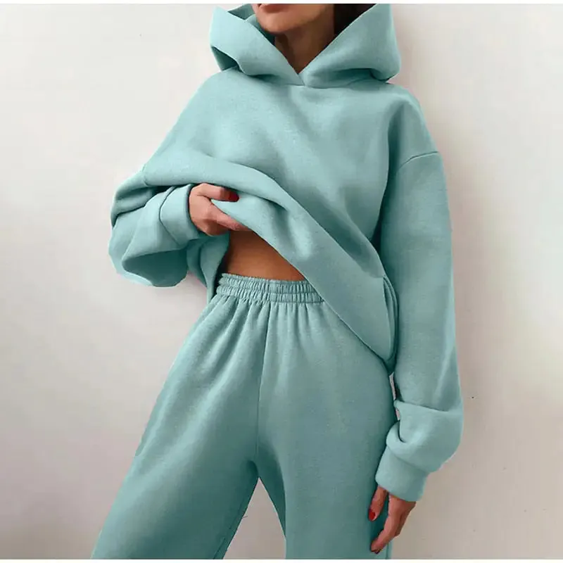 Women's Casual Solid Long Sleeve Hooded Sport Suit