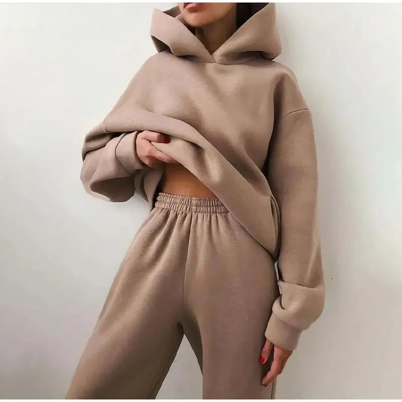 Women's Casual Solid Long Sleeve Hooded Sport Suit