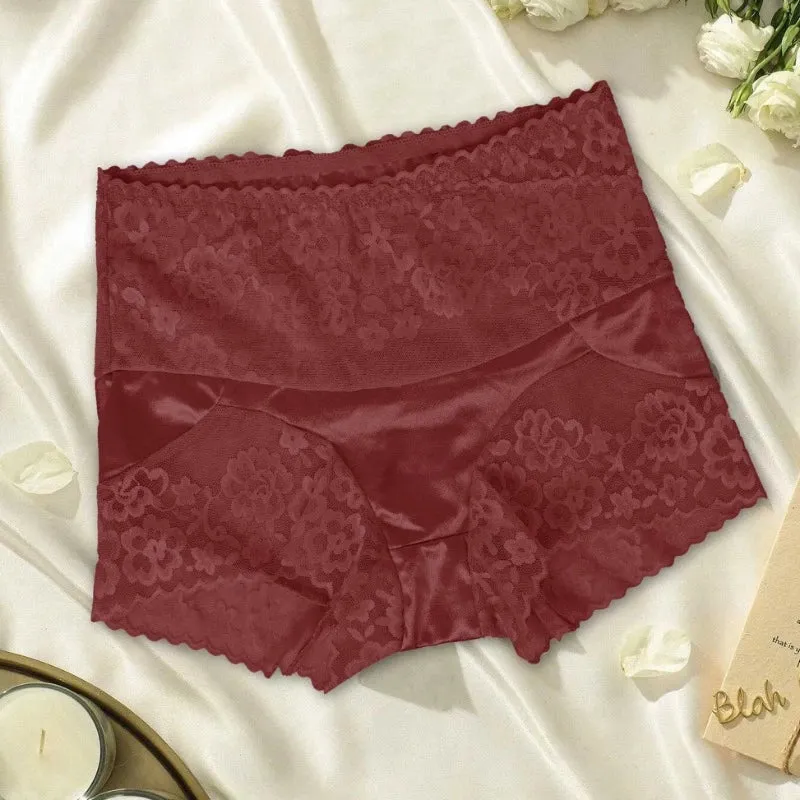 Women's High Waist Floral Lace & Silk Design Underwear