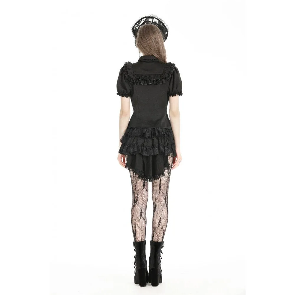 Women's Punk Layered Lace Skirt with Detachable Swallow Tail