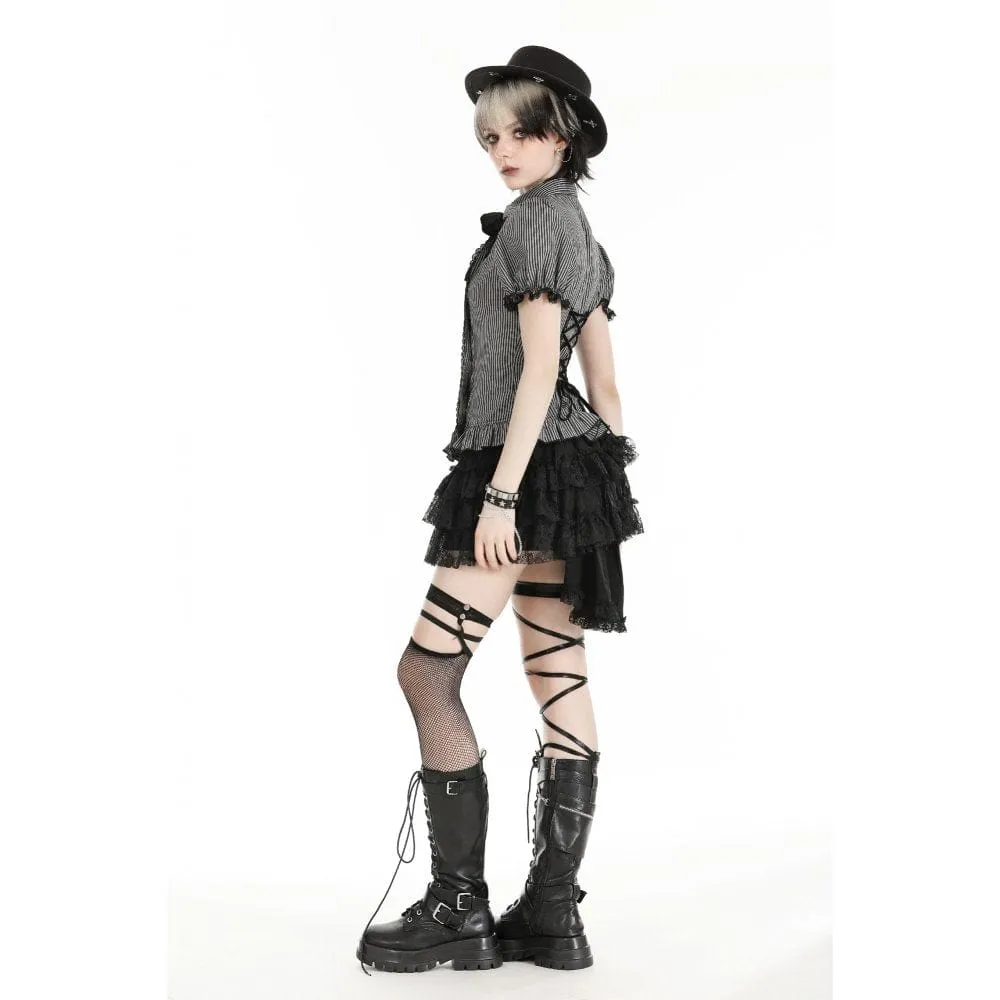 Women's Punk Layered Lace Skirt with Detachable Swallow Tail