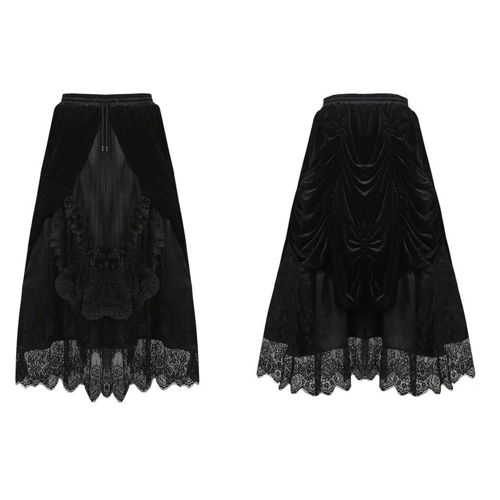 Women's Vintage Layered Lace & Velour Skirt