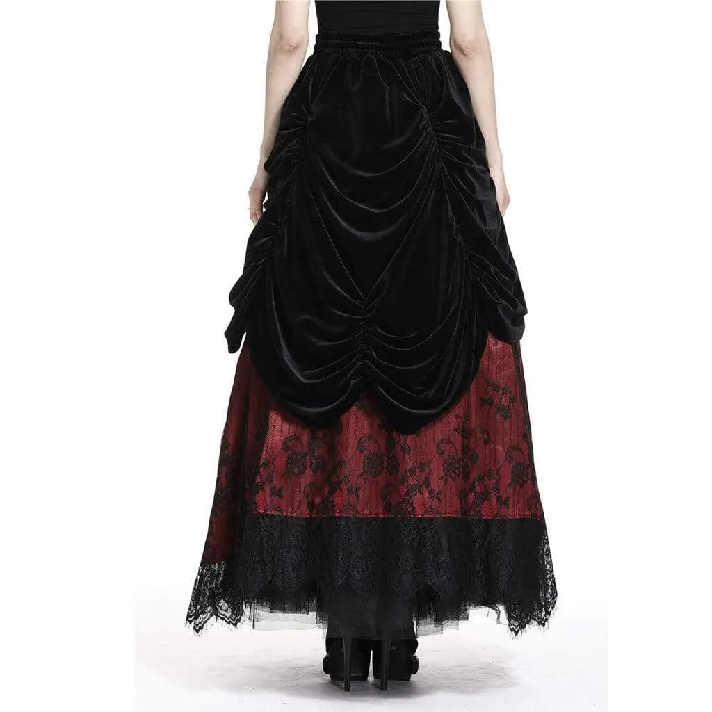 Women's Vintage Layered Lace & Velour Skirt