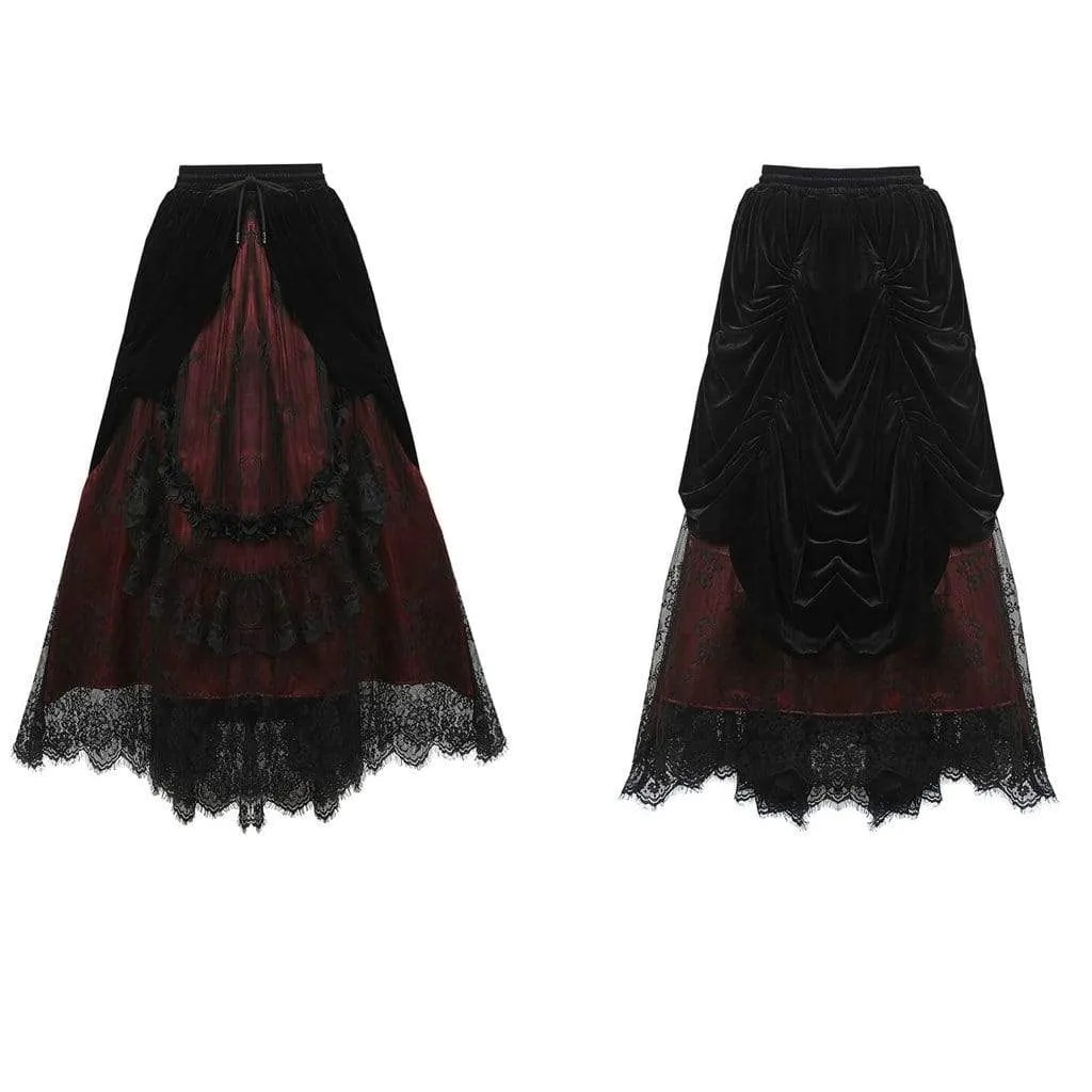 Women's Vintage Layered Lace & Velour Skirt