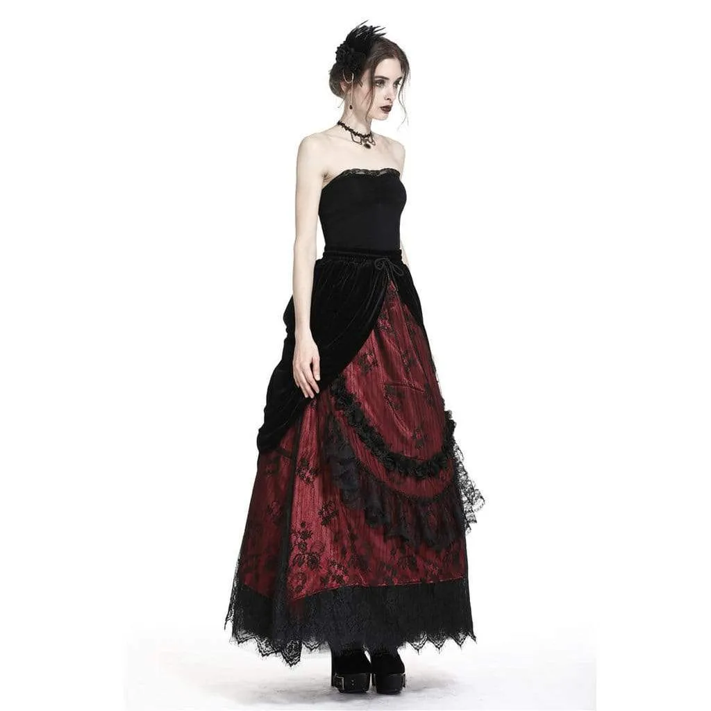 Women's Vintage Layered Lace & Velour Skirt