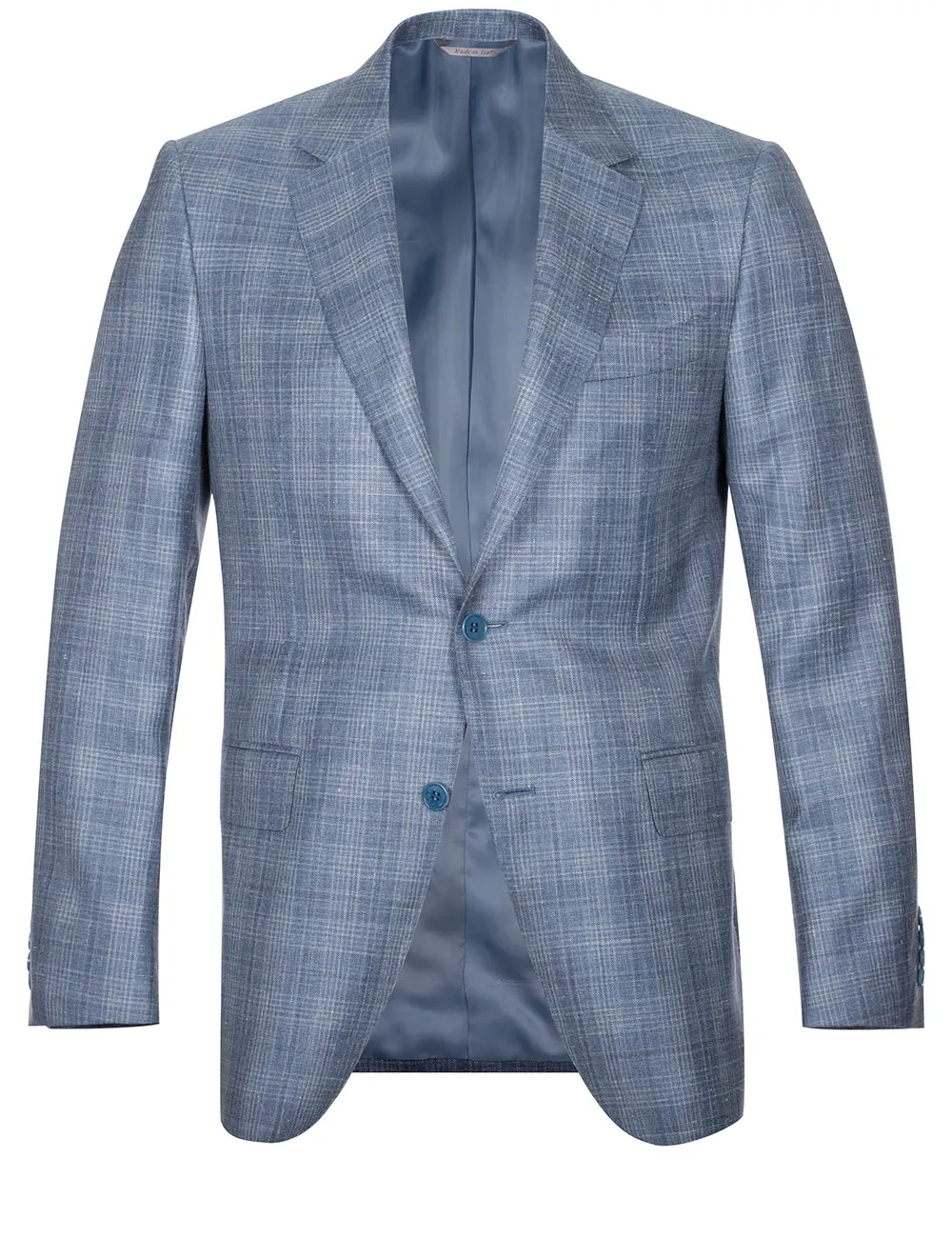 Wool Silk And Linen Check Jacket Clear Blue