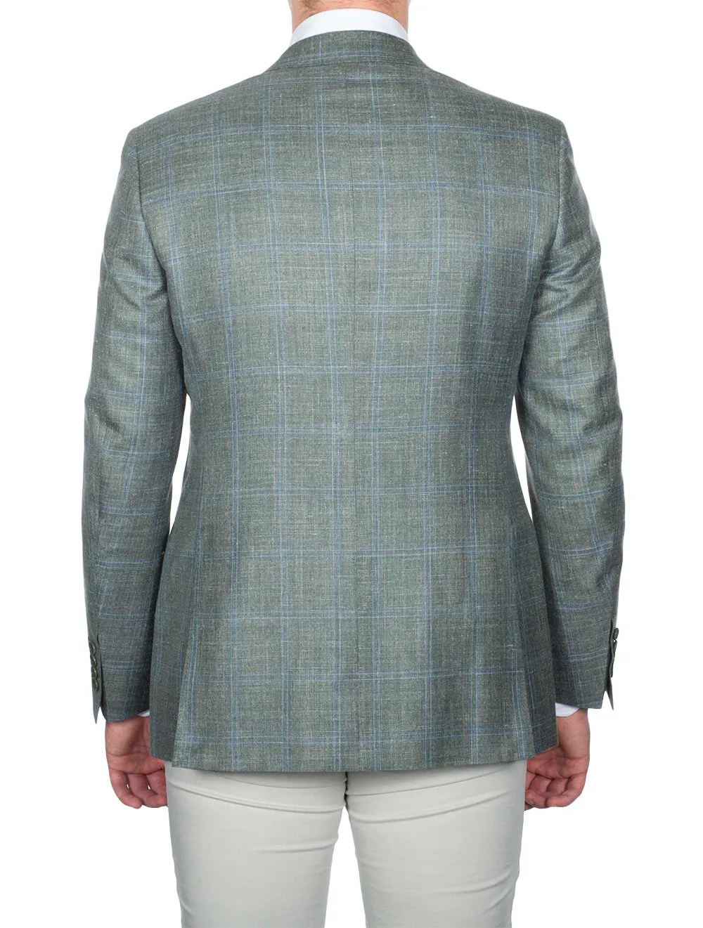 Wool Silk And Linen Check Jacket Green