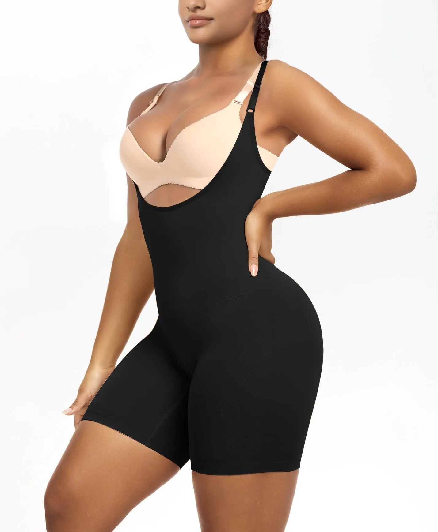 YIANNA Bodysuit for Women Tummy Control Shapewear Open Bust Mid-Thigh Sculpting Body Shaper