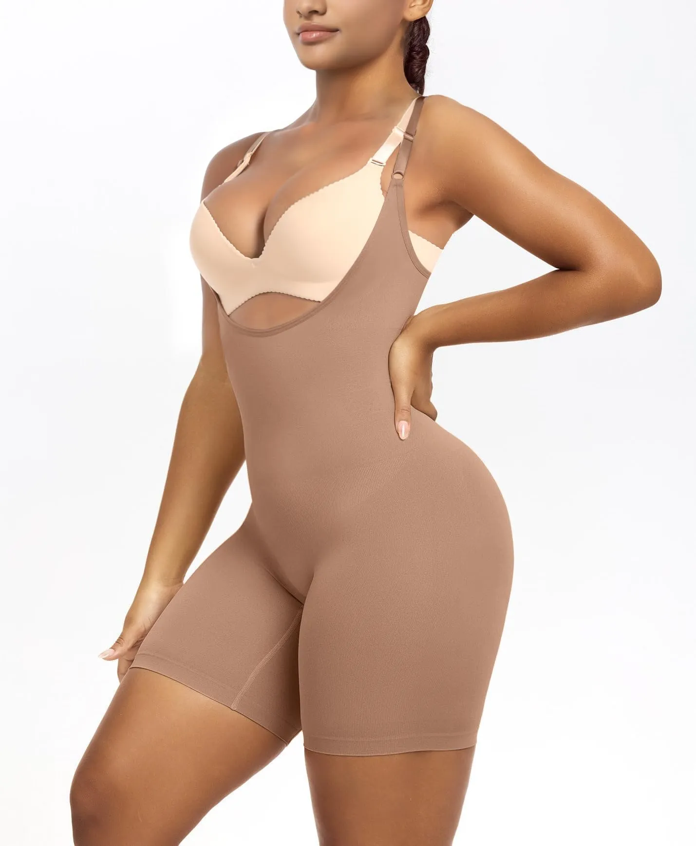 YIANNA Bodysuit for Women Tummy Control Shapewear Open Bust Mid-Thigh Sculpting Body Shaper