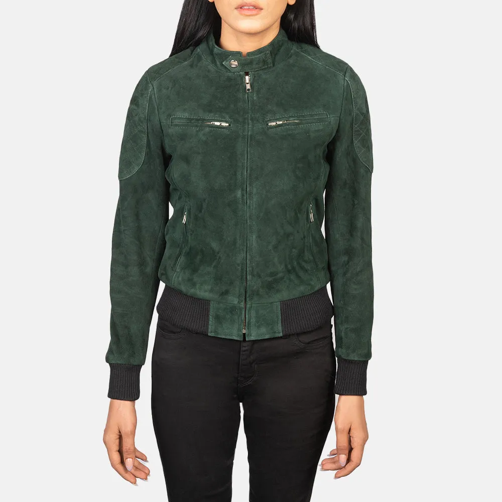 Zenna Green Suede Bomber Jacket